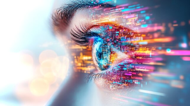 Explore the fusion of human vision and digital innovation in vibrant 4k footage - Powered by Adobe