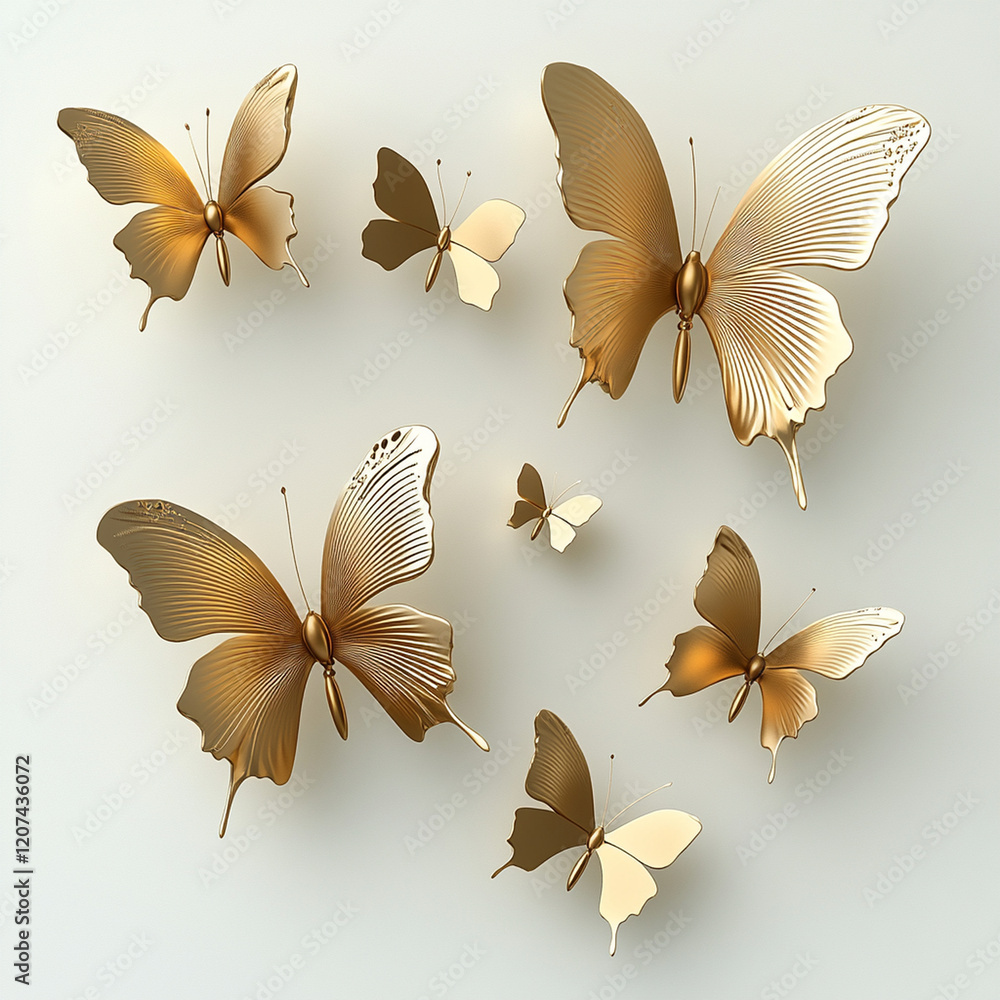 Aufkleber golden butterflies in various sizes and styles, showcasing intricate details of wall display and min