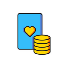 Color Casino chip and playing cards icon isolated on white background. Casino poker. Flat filled outline style with shadow. Vector