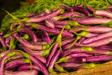 Fruits and vegetables at a local market in Sri lanka. Tropical or exotic fruits on the street in Asia.