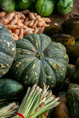 Fruits and vegetables at a local market in Sri lanka. Tropical or exotic fruits on the street in...