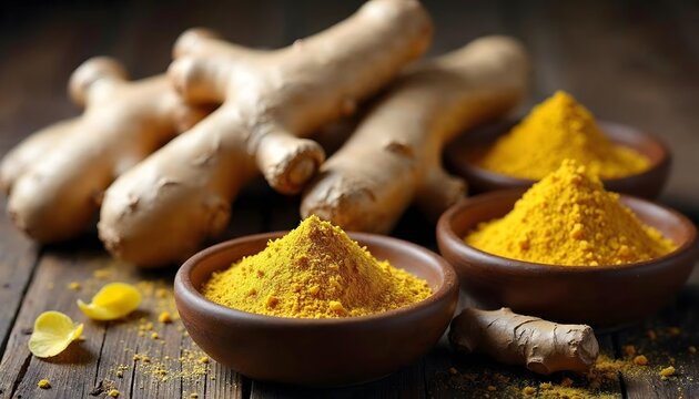 Fresh Ginger Root and Turmeric Powder Healthy Spices and Culinary Uses