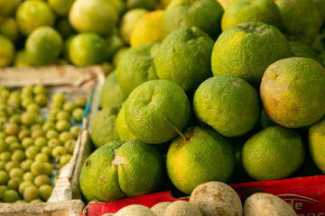 Fruits and vegetables at a local market in Sri lanka. Tropical or exotic fruits on the street in Asia.
