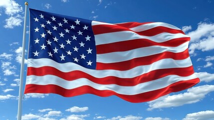 Obraz premium American Flag Waving on a Sunny Day