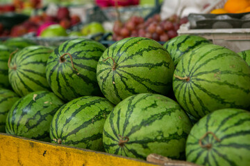 Fruits and vegetables at a local market in Sri lanka. Tropical or exotic fruits on the street in Asia.