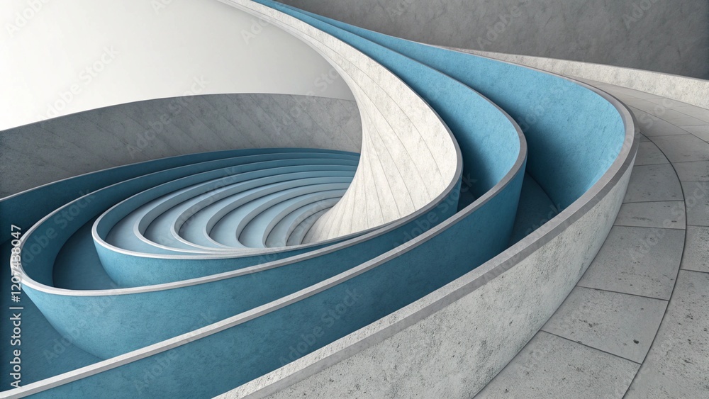 Poster blue and gray abstract 3d rendering of a curved shape, futuristic design, digital texture, smooth su