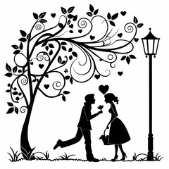 Valentine's Day vector silhouette black design white background