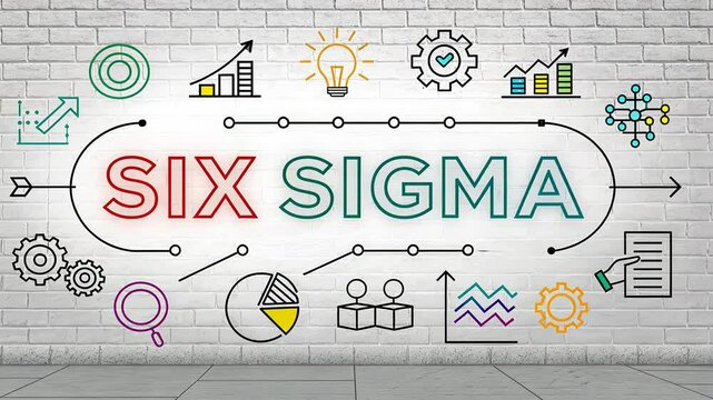Six Sigma and DMAIC concept. Visual representation of Six Sigma methodology and icons.
