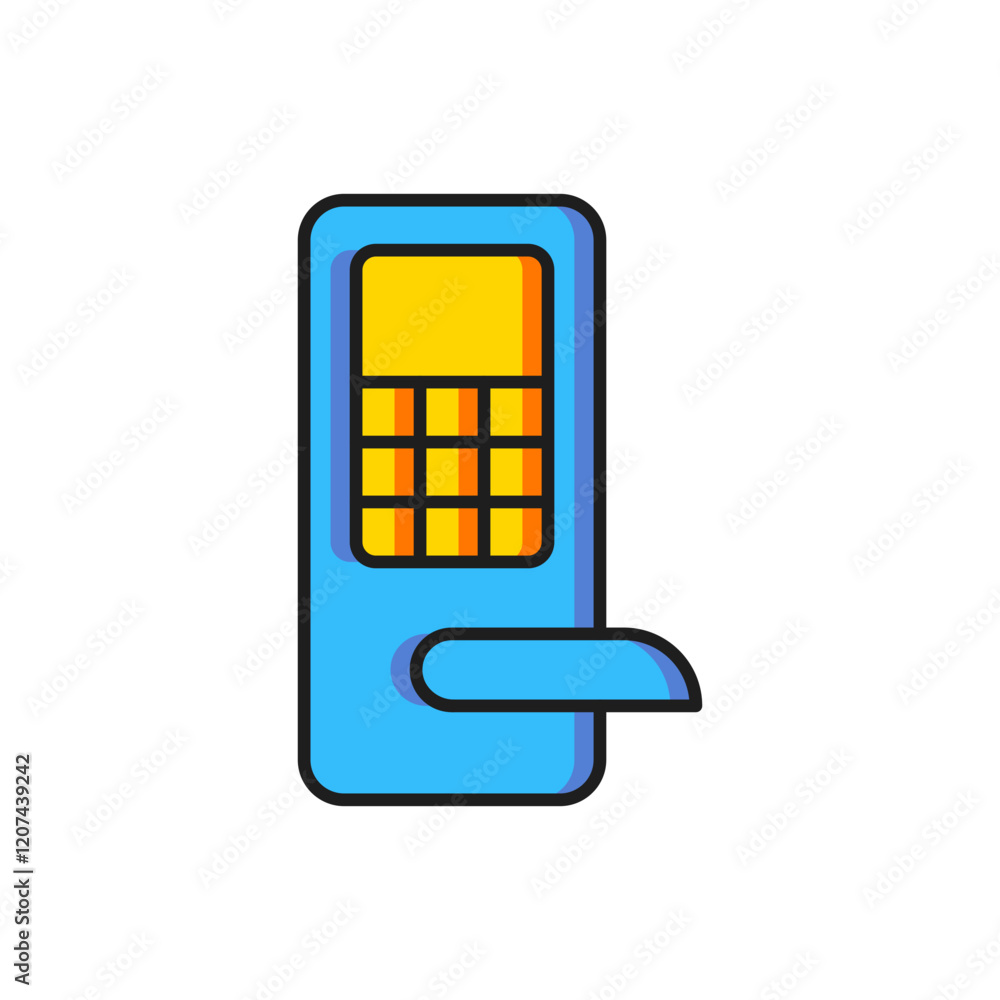 Poster color digital door lock with wireless technology for unlock icon isolated on white background. door 