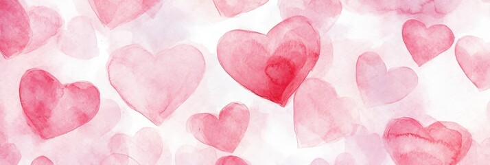 Watercolor Pink Hearts Seamless Pattern for Valentine's Day Celebration.