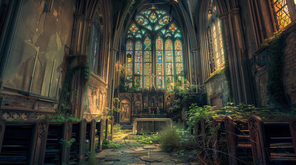 Fototapeta premium Abandoned Gothic Church with Broken Windows