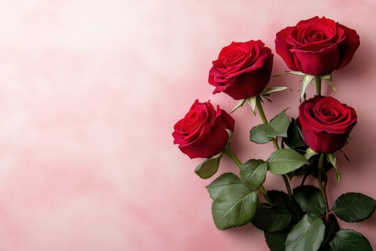 Red Roses Bouquet on Pink Background for Happy Rose Day and Valentine's Week.