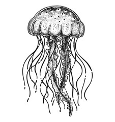 jellyfish engraving black and white outline