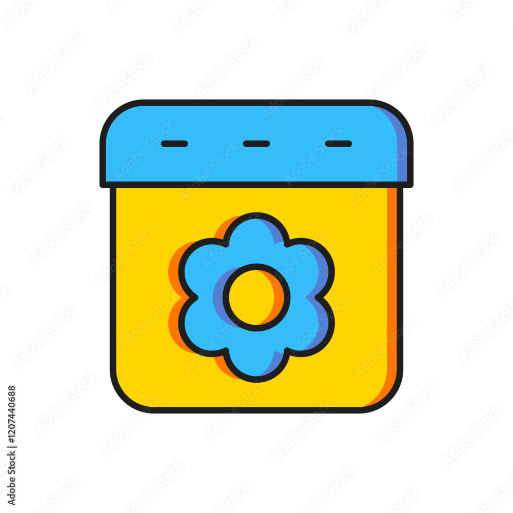 Poster color calendar spring icon isolated on white background. event reminder symbol. flat filled outline 