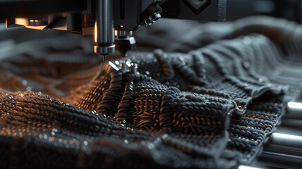Precision Knitting on Industrial Machine: A close-up view of fabric being expertly knitted by an industrial machine, showcasing the efficiency of textile manufacturing processes.