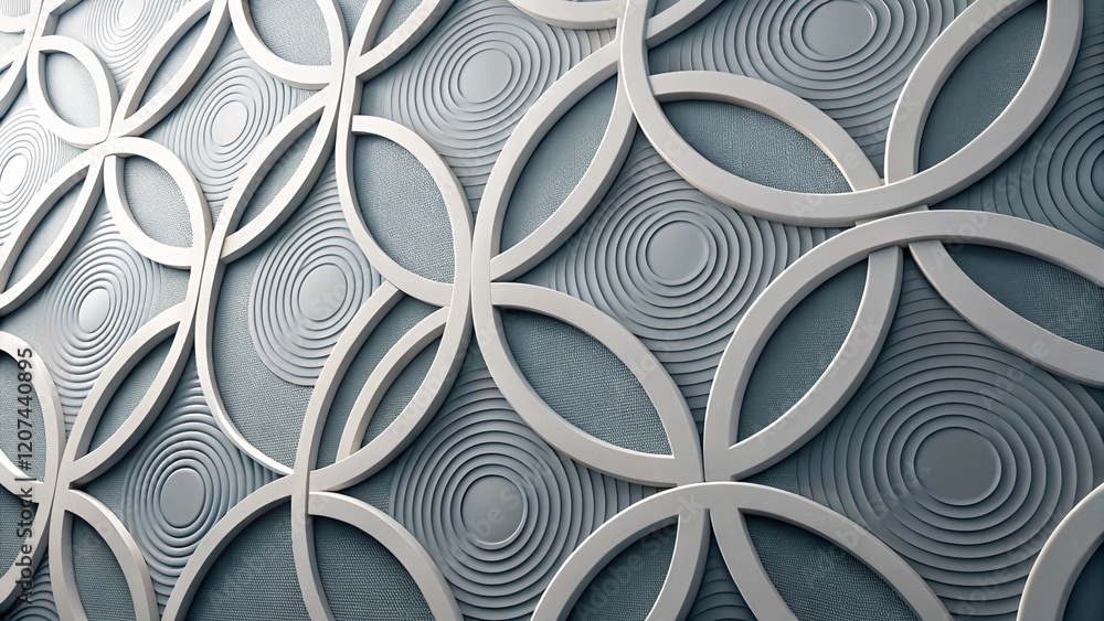 Aufkleber Clean circles abstract background. Circular texture concept for business design. Modern geometric pattern. 3d rings render illustration. Stylish minimal layout, creative digital backdrop