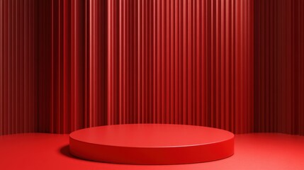 Red Stage with Circular Platform and Curtain