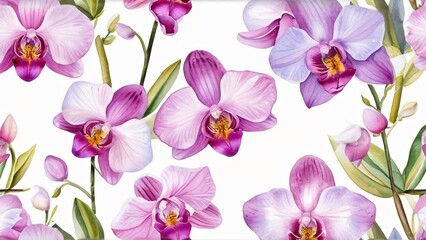 Stunning watercolor Pink Orchids for National Orchid Day or International Orchid Day: Elegant and Vibrant Flowers in a Natural Setting