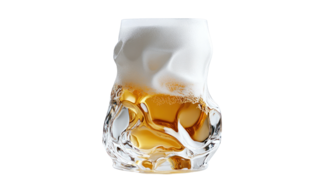 A cold and refreshing glass of beer with a creamy foam top, captured against a white isolated background, perfect for various beverage-related themes.
