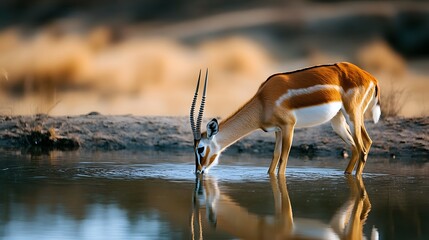 Antelope View of a drinking water from a lake