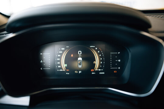 Close up shot of speedometer in car. Car dashboard - Powered by Adobe