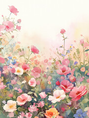 水彩で描いた春の花の背景素材　Generated image