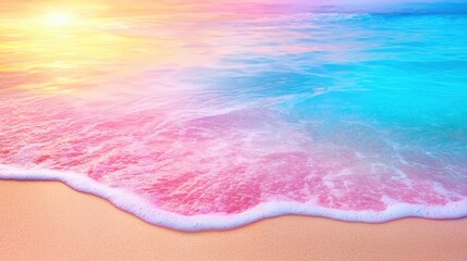 Obraz premium Pastel Pink and Blue Ocean Waves on Sandy Beach at Sunset