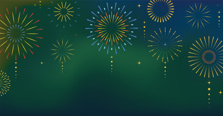 Fototapeta premium Exploding festival fireworks banner with gradient background, holiday, celebration, happy new year