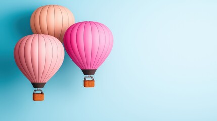 Obraz premium Pastel Pink and Peach Hot Air Balloons Ascending on a Light Blue Sky Background