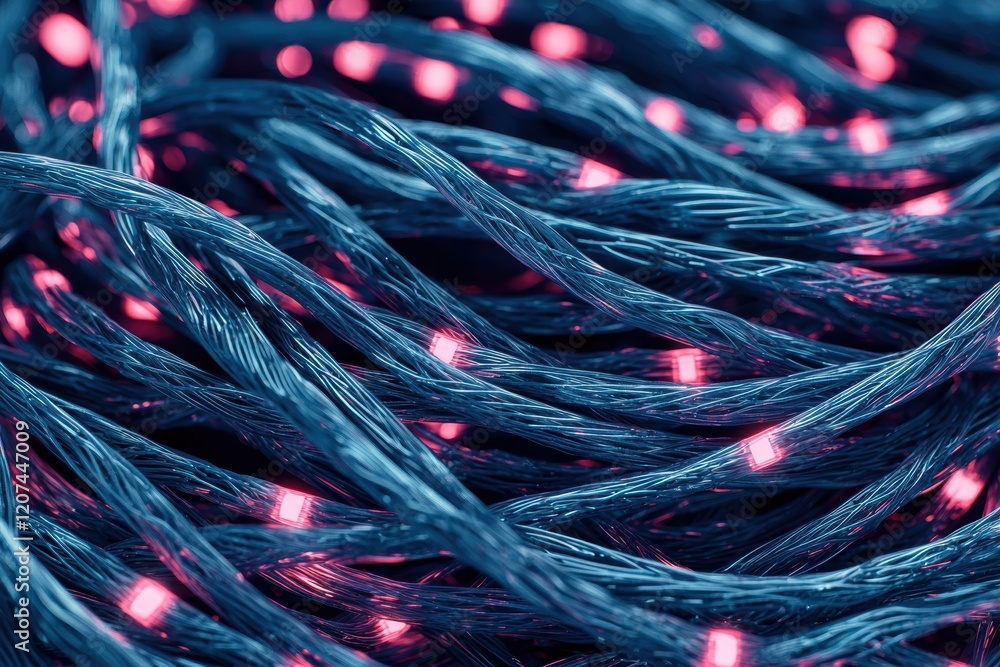 Poster abstract representation of big data with neon nodes in dynamic color patterns