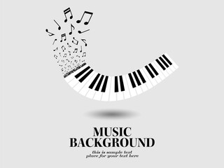 ピアノ鍵盤が浮かぶ音楽テーマの背景イラスト © mifaso