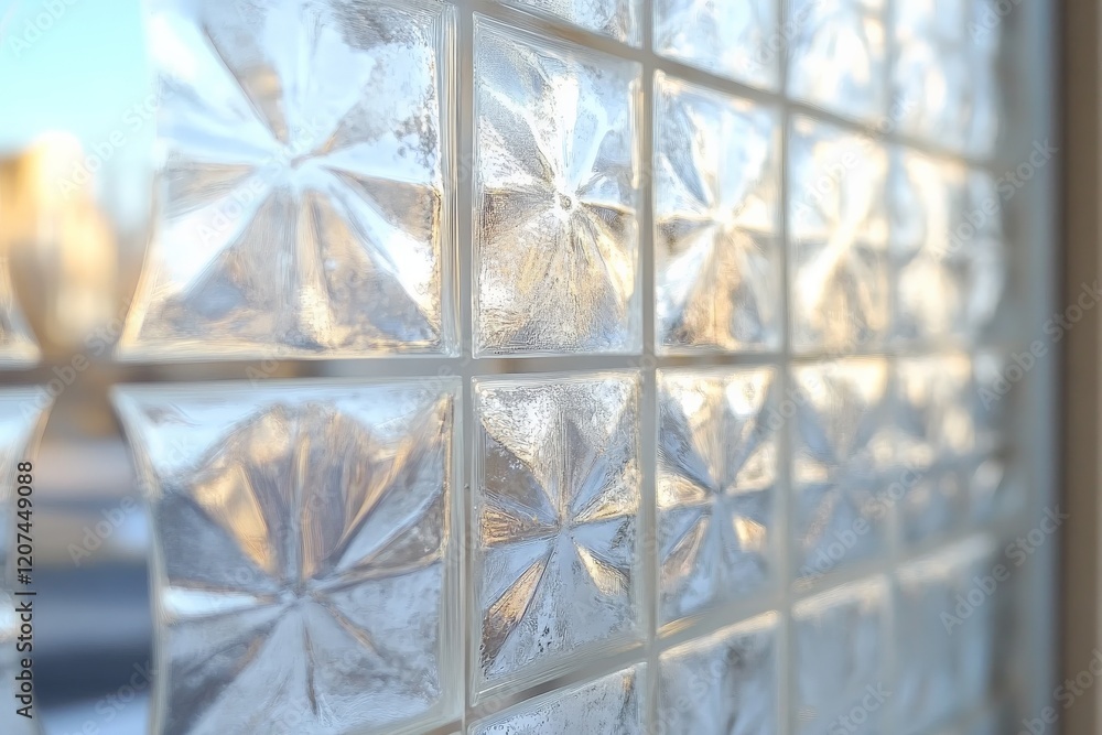 Aufkleber Sunlight filters through a clear glass block window casting patterns on the adjacent wall during the morning