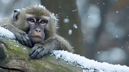 Obraz premium Baboon on a winter day