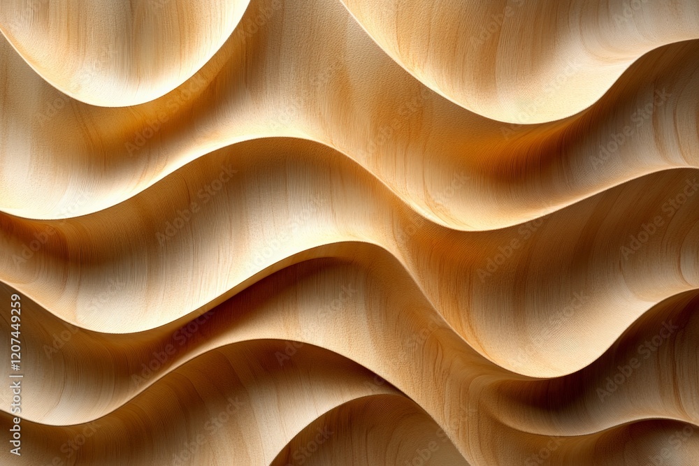 Aufkleber beautiful carved wooden waves showcasing intricate patterns and textures in a soft warm light