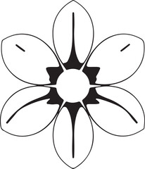 Black and white illustration of a flower using a simple two-dimensional shape. The image is rendered in a modern flat design style against a white background