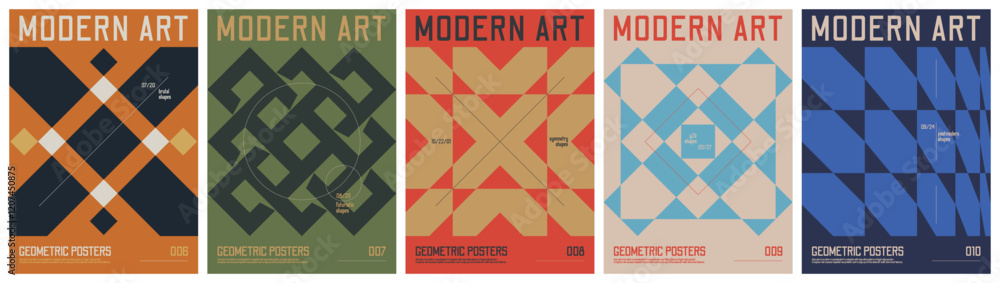Poster Modern art colorful trendy poster, abstract geometric composition graphic in Y2K aesthetics, vector simple shapes rave print artwork modernism and minimalistic brutalism style A4 format set 2