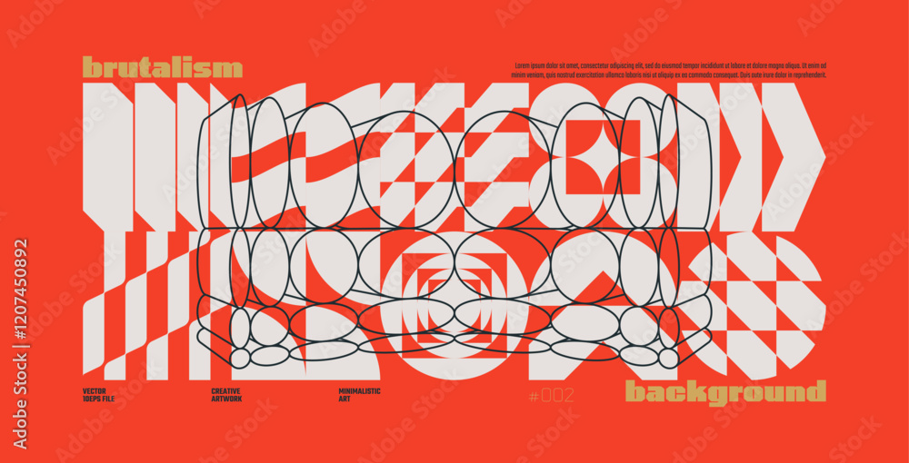 Poster brutalism abstract vector red background with postmodern geometric graphic shapes in y2k aesthetics,