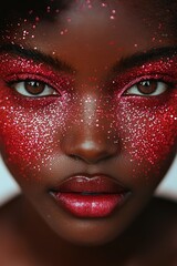 Fototapeta premium A natural light portrait showcasing a black woman in blonde braids with glossy makeup.