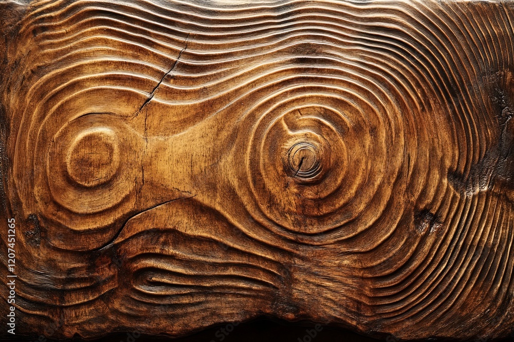 Poster Intricate patterns on textured wooden surface reveal nature's artistry and the passage of time in a rustic setting
