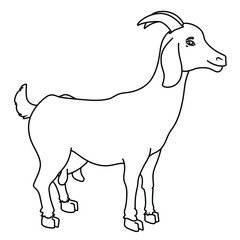 Cute cartoon hand drawn goat coloring page.