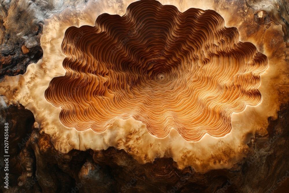 Poster unique natural wood formation showcasing intricate patterns and textures in warm tones