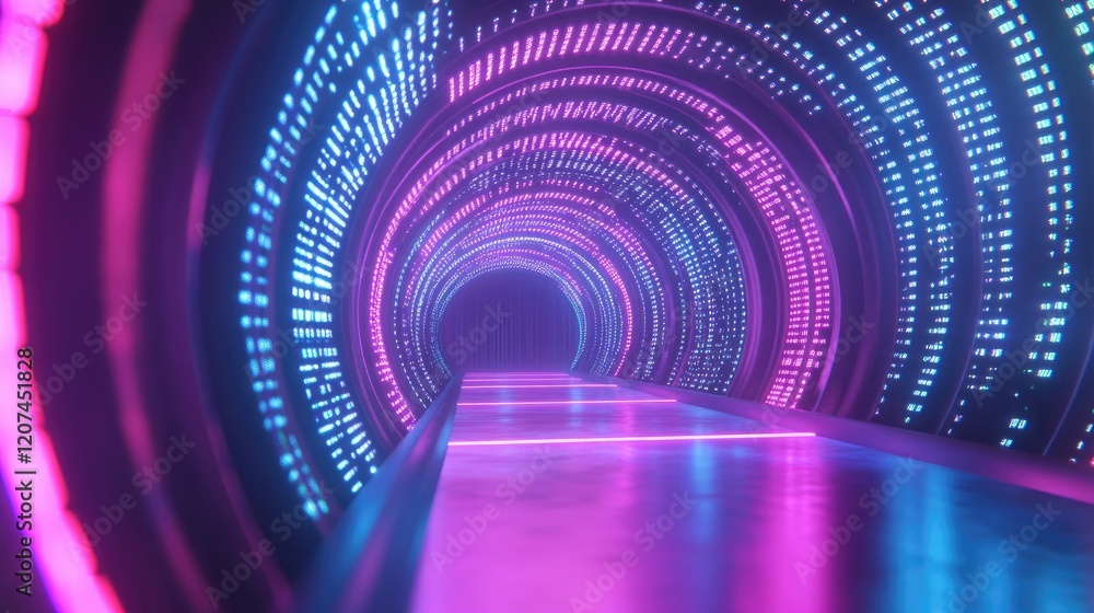 Poster a d rendering of binary code forming a glowing digital tunnel.