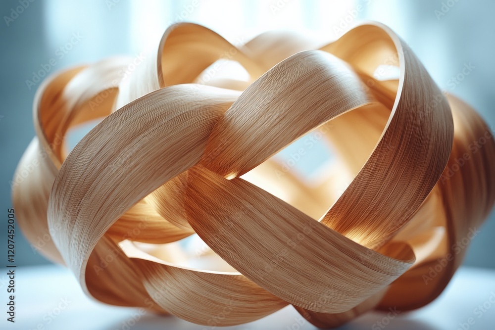 Poster Artistic wooden sculpture showcasing intricate design and craftsmanship with gentle light illuminating its curves and patterns