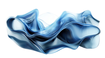 A dynamic, flowing abstract design featuring waves of blue tones, showcasing elegance and movement against a transparent background.
