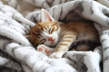Charming Kitten Curled Up in a Cozy Blanket