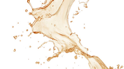 A dynamic splash of liquid in an elegant arc, showcasing the texture and movement of the fluid against a white isolated background.