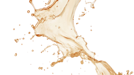 A dynamic splash of liquid in an elegant arc, showcasing the texture and movement of the fluid against a white isolated background.