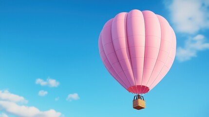 Fototapeta premium Pink Hot Air Balloon Soaring in a Clear Blue Sky with Fluffy Clouds