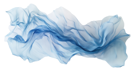 A flowing wave of blue translucent fabric, evoking movement and elegance on a clean white background, perfect for design and creative projects.