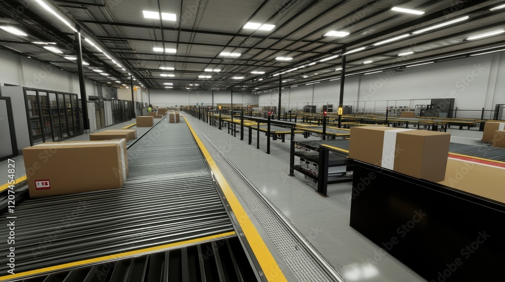 Poster a clean assembly line with components systematically arranged for manufacturing processes.